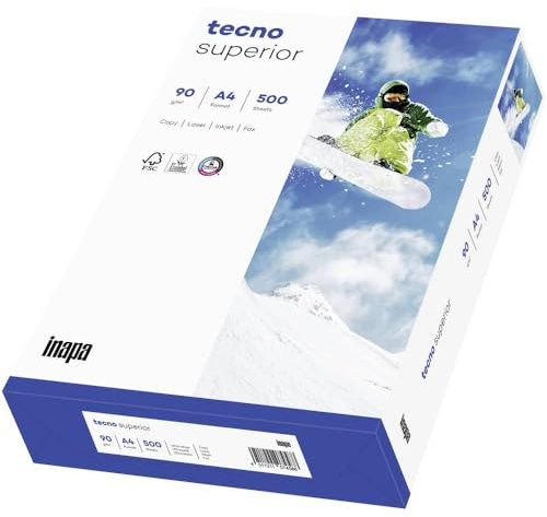 inapa Skrivare/kopieringspapper tecno Superior: 90 g/m², A4, 500 ark, hög vit