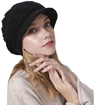 YAMEE Bonnet Femme Hiver Chic & Vintage, Béret à visière Chapeau Femme Chaud tricoté adı Bord