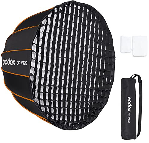 Godox Große Softbox, 120 cm, QR-P120, professionelle tiefe Parabol-Softbox mit Bowens-Halterung, mit Diffusorgitter, Tragetasche für Fotostudio, Porträt, Videoaufnahmen (120 cm)