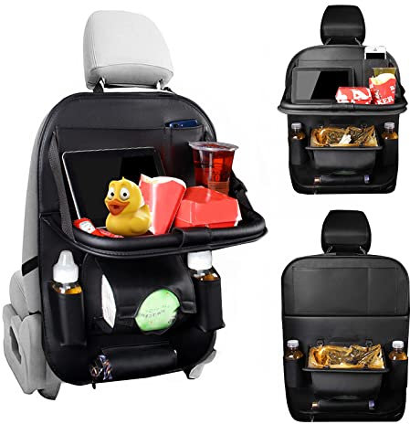 hifrom Auto Organizer mit Müllsack, Rücksitzschoner mit Tablet/Telefon Aufbewahrung, Auto Aufbewahrungstasche für Reisen (Schwarz)