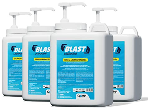 CAMP Blast- Crema Lavamani Fluida con Dosatore ad Azione Detergente e Sgrassante, Pasta Lavamani con Abrasivi Naturali, Ideale per Officina e Lavori Manuali - Delicata sulla Pelle, Made in Italy, 4x5l