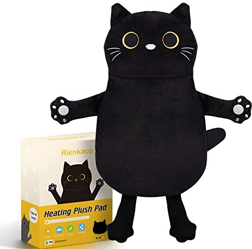 Microwave Heating Pad for Cramps Pain Relief, 16 * 12'' Moist Microwavable Period Menstrual Heating Pads for Cramps, Back, Neck Shoulder and Knee, Cute Stuffed Animal Heating Pad - Black Cat