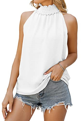 Famulily Women Summer Vest Halter Ruffle Casual Sleeveless Fashion Tank Tops White XXL