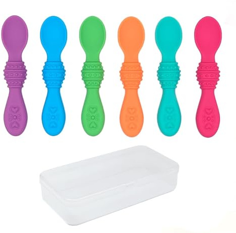 Elk and Friends Silicone Baby Spoons | Travel Case Included | First Stage Infant Toddler Spoon | Baby Led Weaning Stage | Dishwasher Safe
