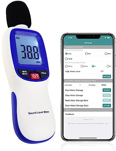 Decibel Metro, Bluetooth-Activado Digital Sonido Nivel Metro Portátil SPL Metro 30~130dBA Rango Retención de Datos MAX/MIN con LCD Mostrar Iluminar desde el fondo para Hogar Escuela y Lugar de Trabajo