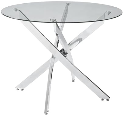 Panana Black Glass Dining Table With Metal Legs Modern Kitchen Tables (Clear Round, 100cm Round)