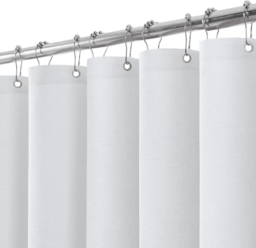 Duschdraperi för Badrum med Metallkrokar Duschdraperi Linnestil Kraftig Baddraperi för Våtrum Badkar Duschstall, Hotellkvalitet, Viktad Fåll, Vattentät - 182 x 214cm (Vit)