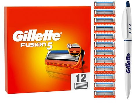 Gillette Fusion 5 Lamette Da Barba, 12 Ricambi Da 5 Lame, Delicatezza Insuperabile, Rasatura Scorrevole Con Striscia Lubrificante, Fino A 1 Mese Di Rasatura Con 1 Lametta, Penna Inclusa