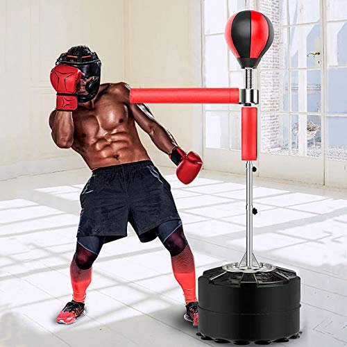 Lightakai Boxbirne Punchingball, Standboxsäcke mit 360 ° Drehbarer Stange Boxsack Stehend Höhenverstellbar 1.2-1.9m mit Ständer und 360° Reflexstange Für Hause Fitnessstudio Boxhalle usw