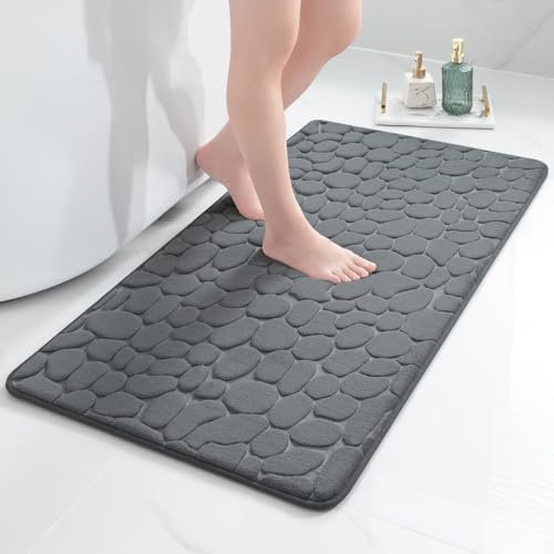 chakme Badematte Memoryschaum Badteppich Memory Foam Duschvorleger Saugfähige Badvorleger Badezimmerteppich Duschmatte Deko Fussmatte rutschfeste Matte für Badezimmer Wohnzimmer 60×120 cm, Dunkelgrau