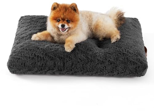 BEDSURE Hundekissen kleine Hunde waschbar - 61x45x7cm Hundebett flauschig für mittelgroße Hunde, plüsch Hundematratze mit rutschfeste Unterseite, dunkelgrau