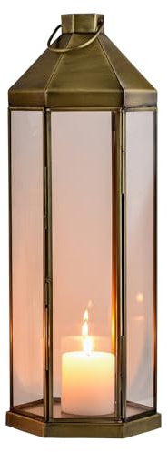 Marrakesch Vintage Deko Windlicht Laterne 39cm groß Gold antik aus Metall & Glas | Teelichthalter als Tischdeko Wohnzimmer | Kerzenhalter Windlichter Arada als Balkon Terrasse & Garten Aesthetic Deko