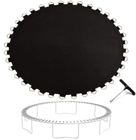 FSDIYU Tappeto Elastico Telo Ricambio Trampolino, Tappetino da Salto a Molla di Sicurezza Resistente ai Raggi UV Altamente Elastico Resistente all'Acqua da 15 Piedi, 15FT(100 Buckle),Black