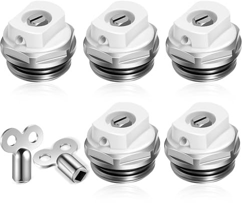 yotutun 5 Válvulas de Ventilación de Radiador con 2 Llaves para Purgar, Válvula de Ventilación de Latón Hasta 1/2 Pulgadas Manual Boquilla de Escape para Radiador 10 Bar Temperatura de Trabajo 120C