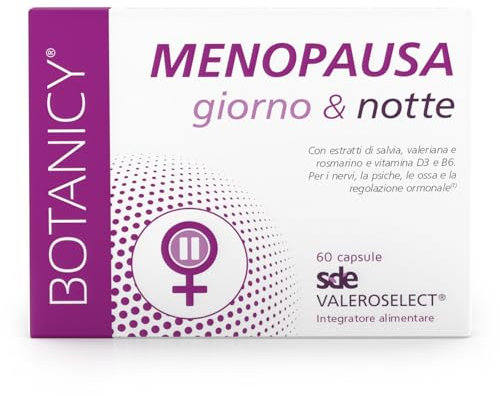 Botanicy MENOPAUSA giorno & notte - 60 capsule menopausa - per i sintomi della menopausa - complesso per mattina & sera con salvia & valeriana - estratti vegetali & vitamine - naturale, vegano