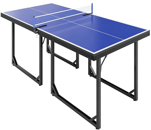 HOMCOM Tavolo da ping pong pieghevole, 182 x 91 cm, facile da trasportare, resistente alle intemperie, stabile, tavolo da tennis con rete e telaio in acciaio, per interni ed esterni, blu