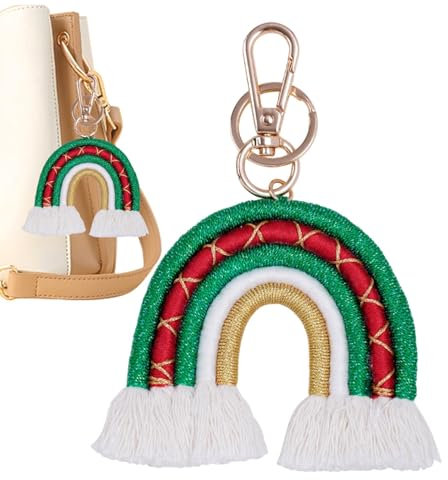 Christmas Keychain Charm, Christmas Bag Charm | Macrame Decorative Bag Ornament,Woven Iris Keychain Pendant, Bag Key Ring, Decorative Bag for Bowls, Rainbow, Consulte la descripción