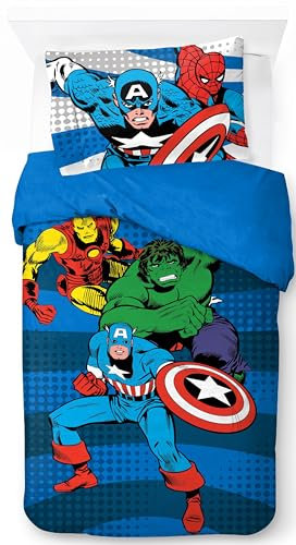 Marvel Comics Avengers 100% Cotton Single Duvet Cover Set - Includes 50 x 70 cm Pillowcase