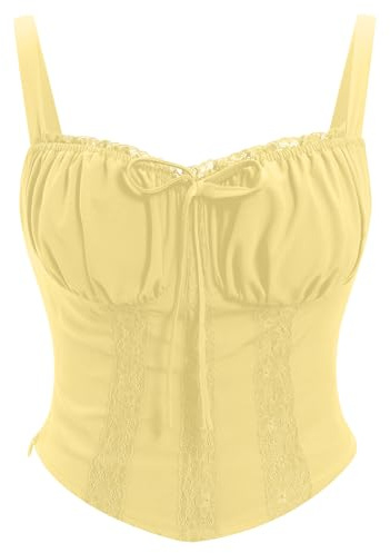 IBAKOM Femmes Corset Sexy Dentelle Buste Gilet Tops Moulage Body Vintage Spaghetti Avec Corset Out Party Tops Jaune S