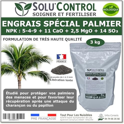 Engrais Spécial Palmier 3 kg - SoluControl - Formulation haute qualité Organo-Minerale - Idéal après attaque du charancon rouge ou du papillon du palmier.