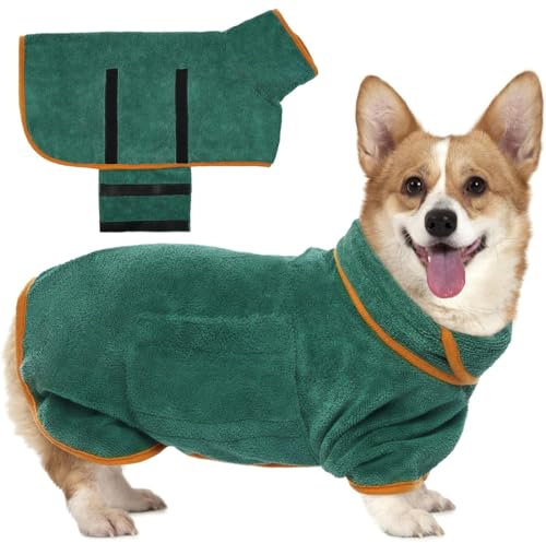 QOCUILC Hundebademantel für Kleine und Mittelgroße Hunde, Mikrofaser mit Hohem Kragen und Klettverschluss, Saugfähig und Komfortabel, Waschbar und Langlebig, S (7-14kg)