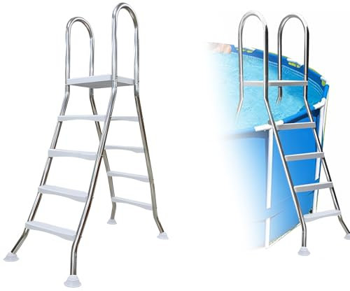 AIBOTY Escalera de Piscina de Acero Inoxidable de 4 Peldaños para Piscina Interior/Exterior, Escalera de Piscina Antideslizante para Piscinas Elevadas, Carga 250kg