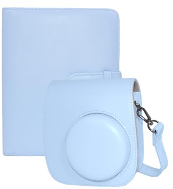 Aisnyho Instant Camera Case med 256 fickor fotoalbum för Instax Mini 12 11 9 8 kamera, Pastellblå, PU skyddsfodral