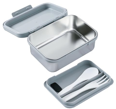burkfeeg Caja de pan de acero inoxidable para niños, caja hermética para merienda/desayuno con 1 compartimento y cubiertos, lunch box de metal adecuada para niños y adultos, resistente al lavavajillas