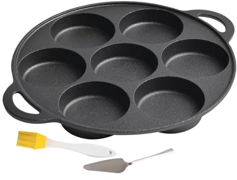 Flat Pancake stekpanna – gjutjärnspanna, Stick-Griddle | 7-håls matlagningsverktyg frukost pizza biff crêpe ägg bakning utomhus BBQ spis camping eld bärbara hållbara köksredskap med storlek