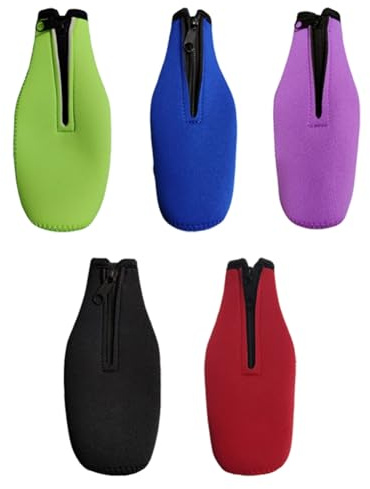 Anlayliay Beer Bottle Insulator Sleeve Keep Drink Cold,Zip-Up Bottle Jackets,Beer Bottle Cooler Sleeves,Neoprene Cover,5pcs