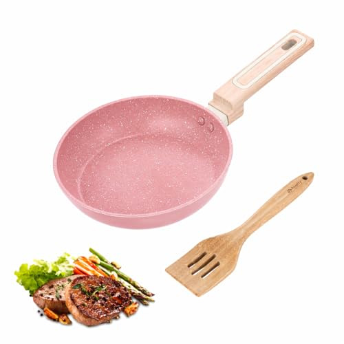 Family Padella in alluminio forgiato 28 cm antiaderente con spatola, rivestimento ecologico a base d'acqua, alta resistenza 300 °C, adatta per induzione, gas e vetroceramica, rosa