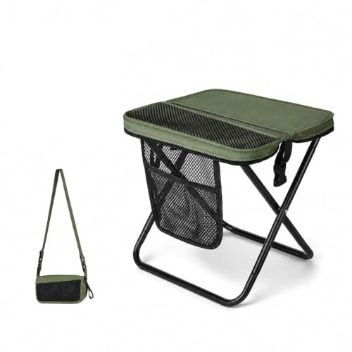 Bcuuozeeing Bärbar hopfällbar pall, bärbar utomhus fällstol, campingpall, campingpall, med dragkedja, pall vikbar för resor, vandring, trädgård, fiske, grillning, strand, grön