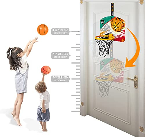 Koolbitz Kids Indoor Adjustable Basketball Hoop Set, Over the Door & Hangable Wall Mounted Mini Backboard with Net, Ball and Pump, Portable Sports Toy for Children, Home or Bedroom Games Accessory