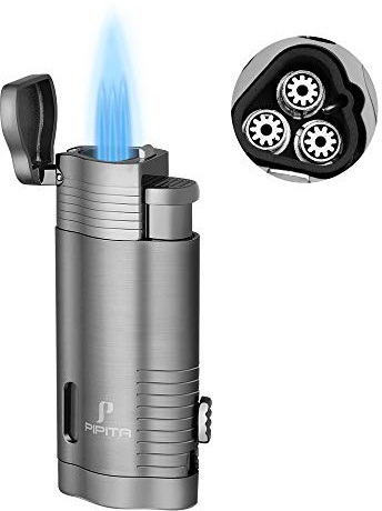 PIPITA Resistente al Viento Antorcha Mechero,3 Azul Llamas GasButano Recargable Encendedor con perforador y Cortador (Vendido sin Gas)