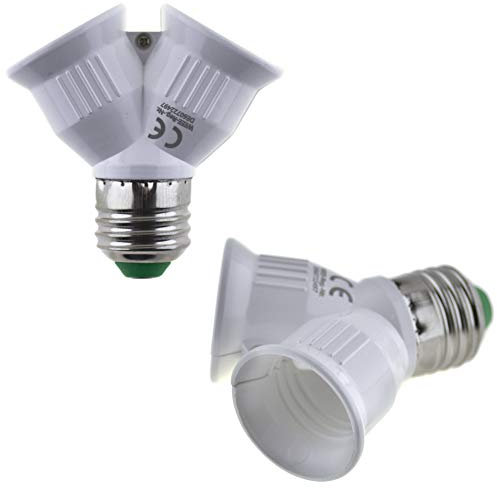 SeKi - E27 Fassung auf 2xE27 Fassung Lampensockel Adapter; Lampenadapter für LED Halogen und Energiespar Leuchtmittel, 312134, weiss