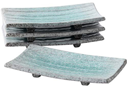 Uaral Sushi Plate Japanese Plates 8.5 inch Ceramic Sashimi Plate,4 Piece Rectangle Sushi Dishes(Light Blue)