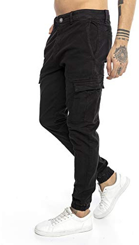 Redbridge Joggingbyxor för män, denim cargobyxor, färgade jeans, smala ben, svart, 31W / 32L