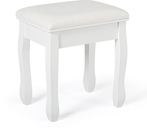 Mondeer Hocker Schminktisch, Schminkhocker, Sitzhocker Gepolstert, Rosenmuster Klavierhocker MDF Holz für Ankleidezimmer Schlafzimmer Eingang Flure, Weiß