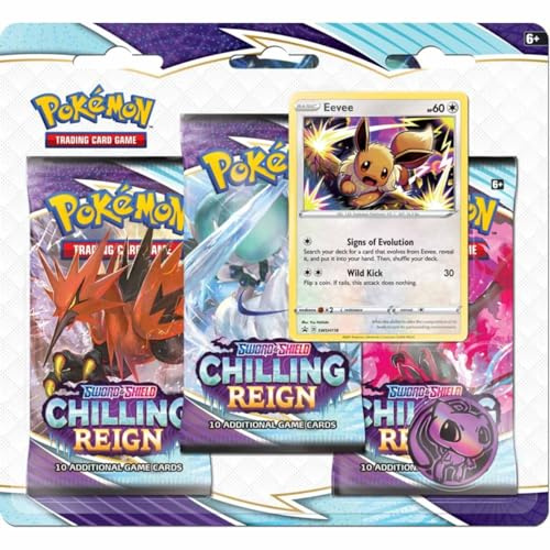 Pokémon Schwert und Schild 6 Schaurige Herrschaft: 3er-Pack Booster (eins zufällig ausgewählt), Kartenspiel, ab 6 Jahren, für 2 Spieler, über 10 Minuten Spieldauer