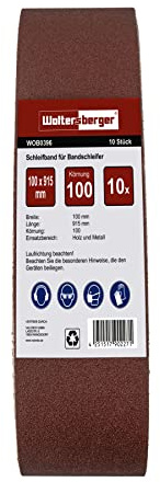 Woltersberger Slipband 15 stycken | Storlek 100 x 915 mm | Set med 3 band vardera i kornstorlek K80, K120, K150, K240, K400 | Vävslipband bandslippapper bandslip