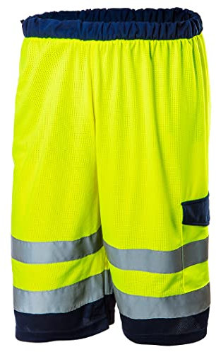 NEO TOOLS Herren Warnschutzhose, kurz, Mesh-Stoff aus 100% Polyester 185 g/m2, atmungsaktiv, Multifunktionstaschen, Größe: S, gelb