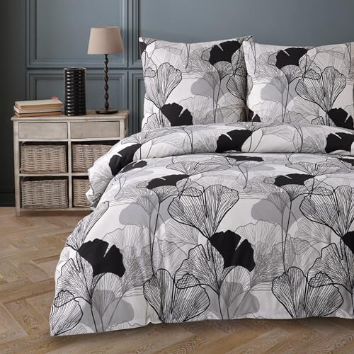 Buymax® Bettwäsche 155x220 80% Baumwolle, 20% Polyester 4-Teilig Bettbezug - Bettwäsche-Set 155 x 220cm mit 2 mal Kissenbezüge 80x80cm, ÖKO-TEX Baumwollmischung-Bettdeckenbezug mit Reißverschluss