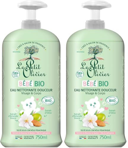 LE PETIT OLIVIER - Eau Nettoyante Douceur - Bébé BIO - Visage Et Corps - Dès La Naissance - Nettoie En Douceur - Certifié BIO - 99% D'Origine Naturelle - Testé Sous Contrôle Pédiatrique - 750 ml