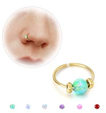BodyBonita Opal Thin Nose Rings Cerchi - 24G/20G Acciaio chirurgico 316L Gioielli per piercing al naso Rosa/Blu/Bianco/Rosso/Viola 7mm Argento/Oro