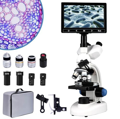 Microscope Trinoculaire Avec Écran LCD 7, Grossissement 40x-1600x, Lentille À Revêtement EBC, Double Éclairage LED, Tête Rotative À 360°, Pour Lab Scolaires, Étudiants Et Enseignement Scientifique
