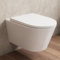 HOROW Cuvette WC suspendu sans bord – toilette suspendue moderne avec trou unique Superspin à 360°, siège de toilettes avec système d'abaissement automatique, blanc, 53 cm de long