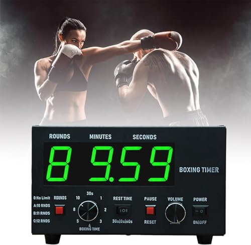 Temporizador Digital de intervalos de Boxeo clásico, Temporizador Profesional de intervalos de Gimnasio con Pantalla LED, Sonido Ajustable y cronómetro, Tiempo de Entrenamiento Seleccionable y repet