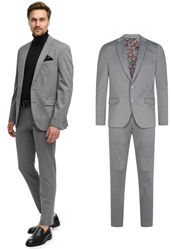 JEFF Herren JFEzra Set Anzug 2-teilig Sakko Hose Bundle | elastischer Herrenanzug Regular Fit für Männer Grey Mix, 50