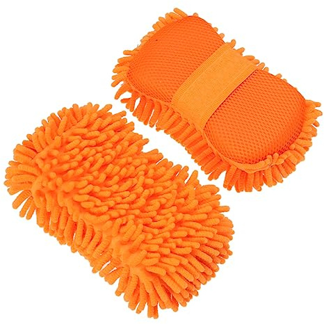 TOYZFRIENDY 2 Piezas Guantes de Lavado de Microfibra Chenille Ultrafinos para Coche y Moto Absorbentes y Suaves Naranja Cuidado para Limpieza Exterior Interior