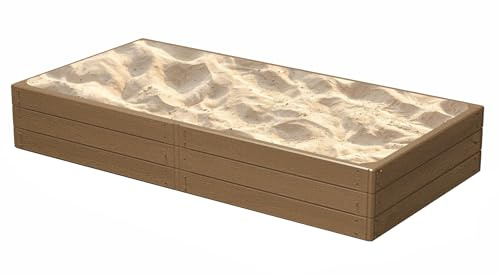 Sabbiera in plastica da giardino, in finto legno, 149 x 75,5 x 25 cm, per esterni, fai da te, colore marrone, facile da montare, perfetta per primavera e estate